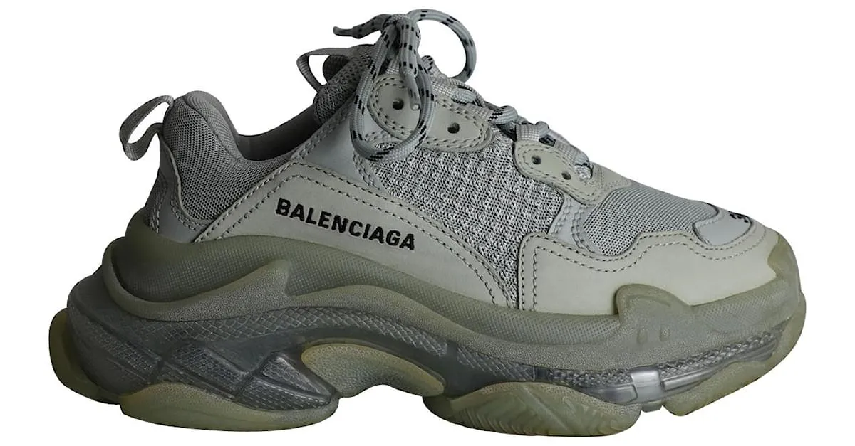 Zapatillas Balenciaga Triple S en piel y malla gris 